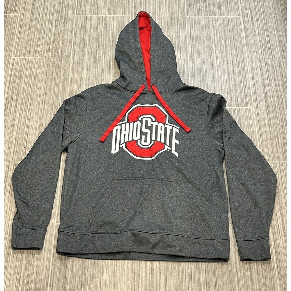 Ohio State Buckeyes Hoodie L Gray Scarlet & Gray NCAA Pullover Fleece Sweatshirt